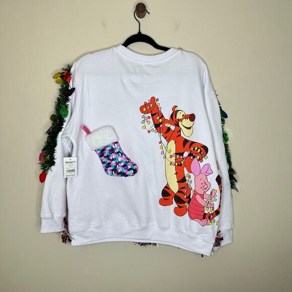 Ugly Christmas Sweater Winnie the Pooh LIGHTS UP Tinsel Xmas Party Winner Large - Picture 3 of 5
